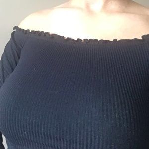 Off the shoulder, long sleeve crop top